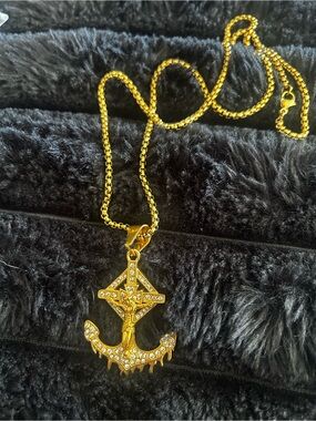 Gold Anchor Cross Pendant Necklace - Women Jewelry